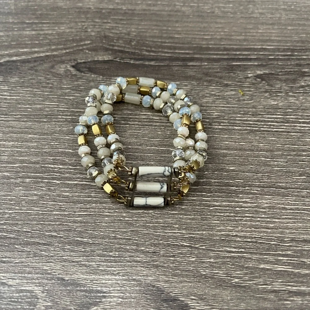 Multi layered bead stone bracelet stack